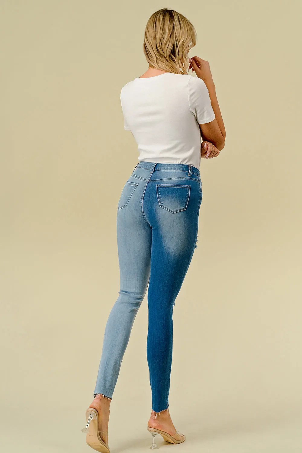 LO-213 HIGH WAISTED STRETCHY SKINNY TWO-TONE JEANS