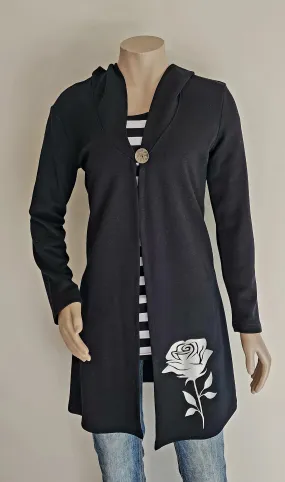 Long Ponte Merino Hooded Cardi - Black