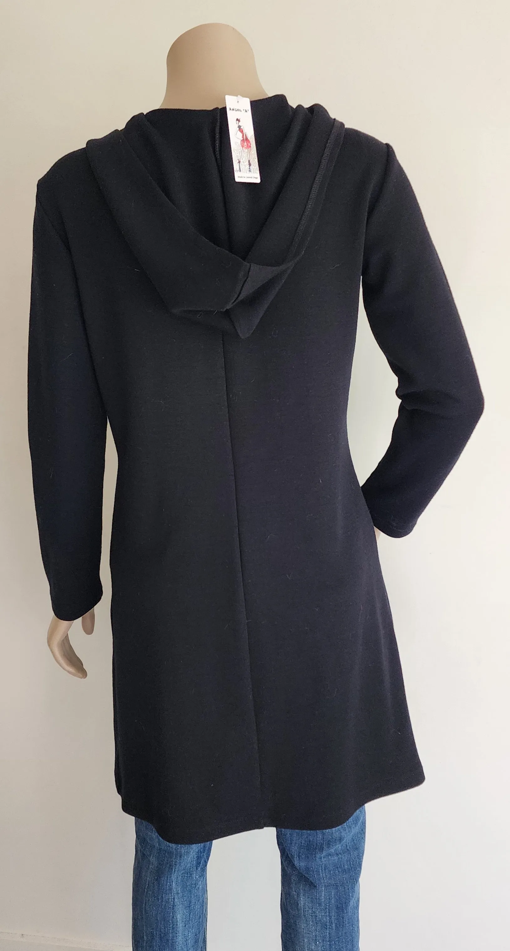 Long Ponte Merino Hooded Cardi - Black