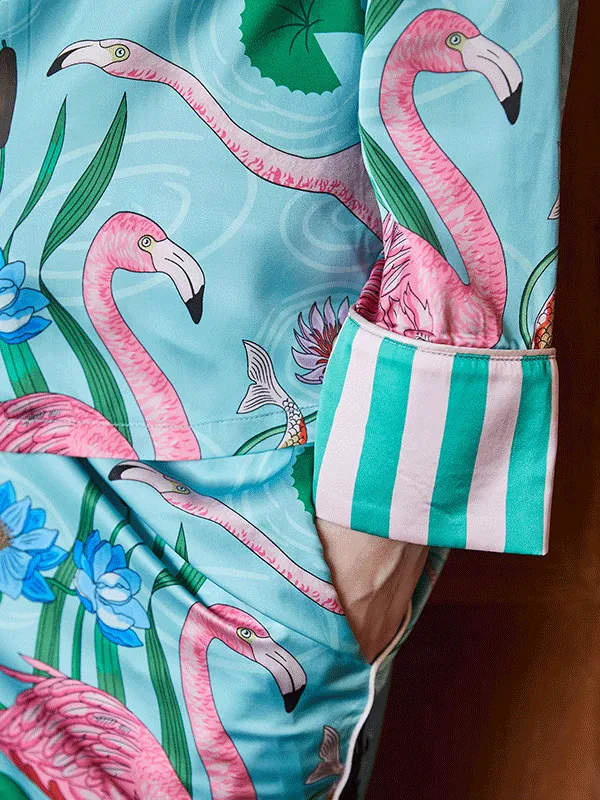 Long Sleeve Flamingo Printed Pajama Set