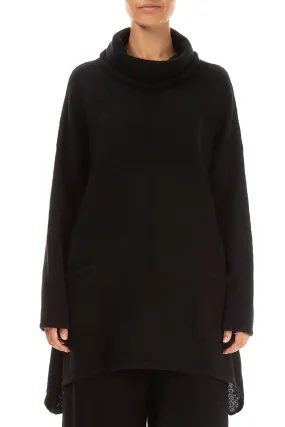 Longer Back Turtleneck Black Wool Sweater