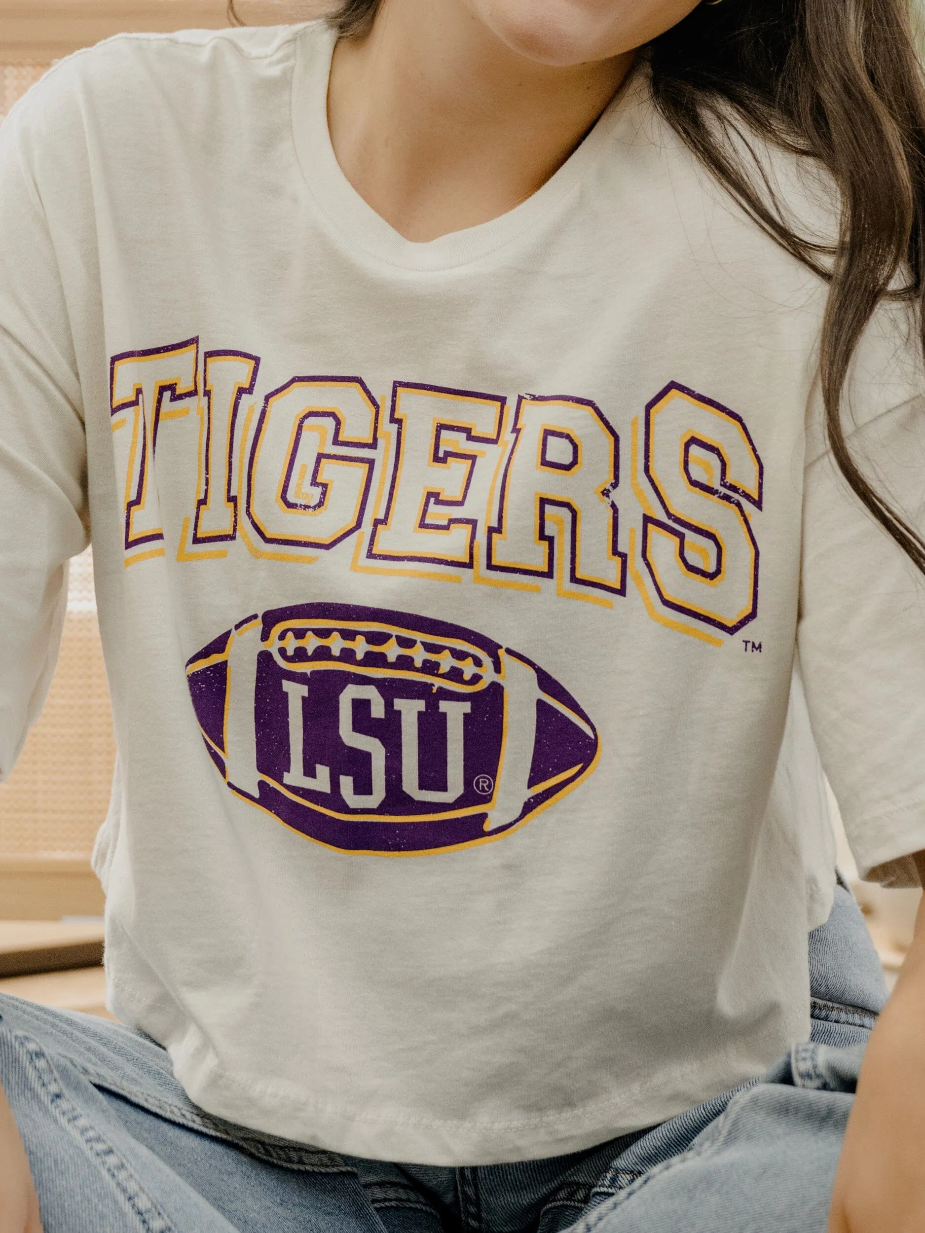 LSU Tigers Wonka Football Off White Cropped Tee