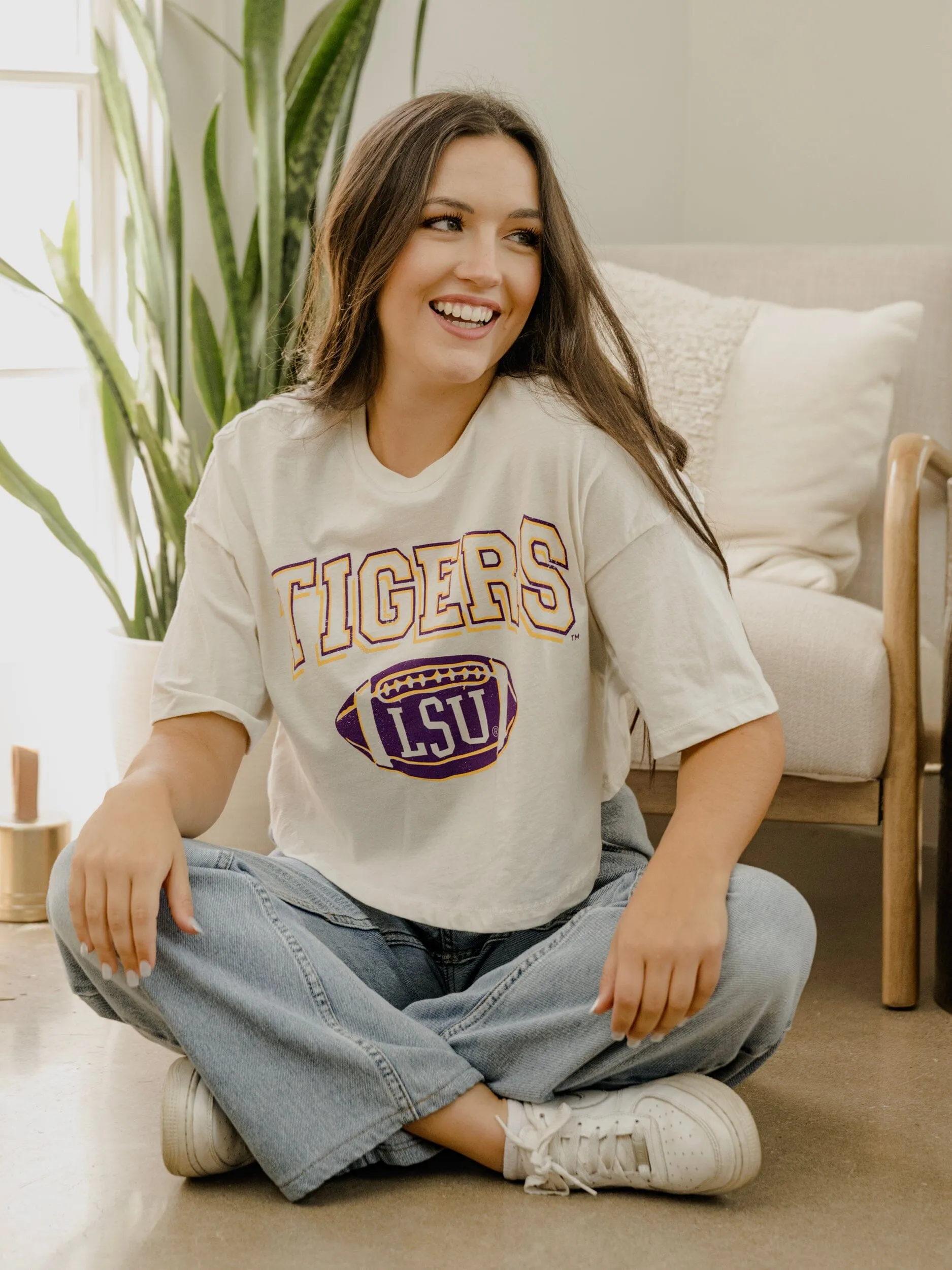 LSU Tigers Wonka Football Off White Cropped Tee