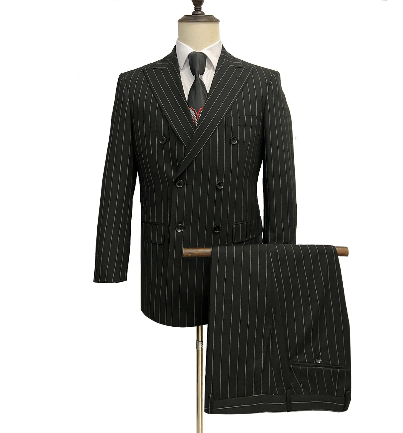 Mazari Pinstripe Double Breasted Modern Fit Suit - Black 7001