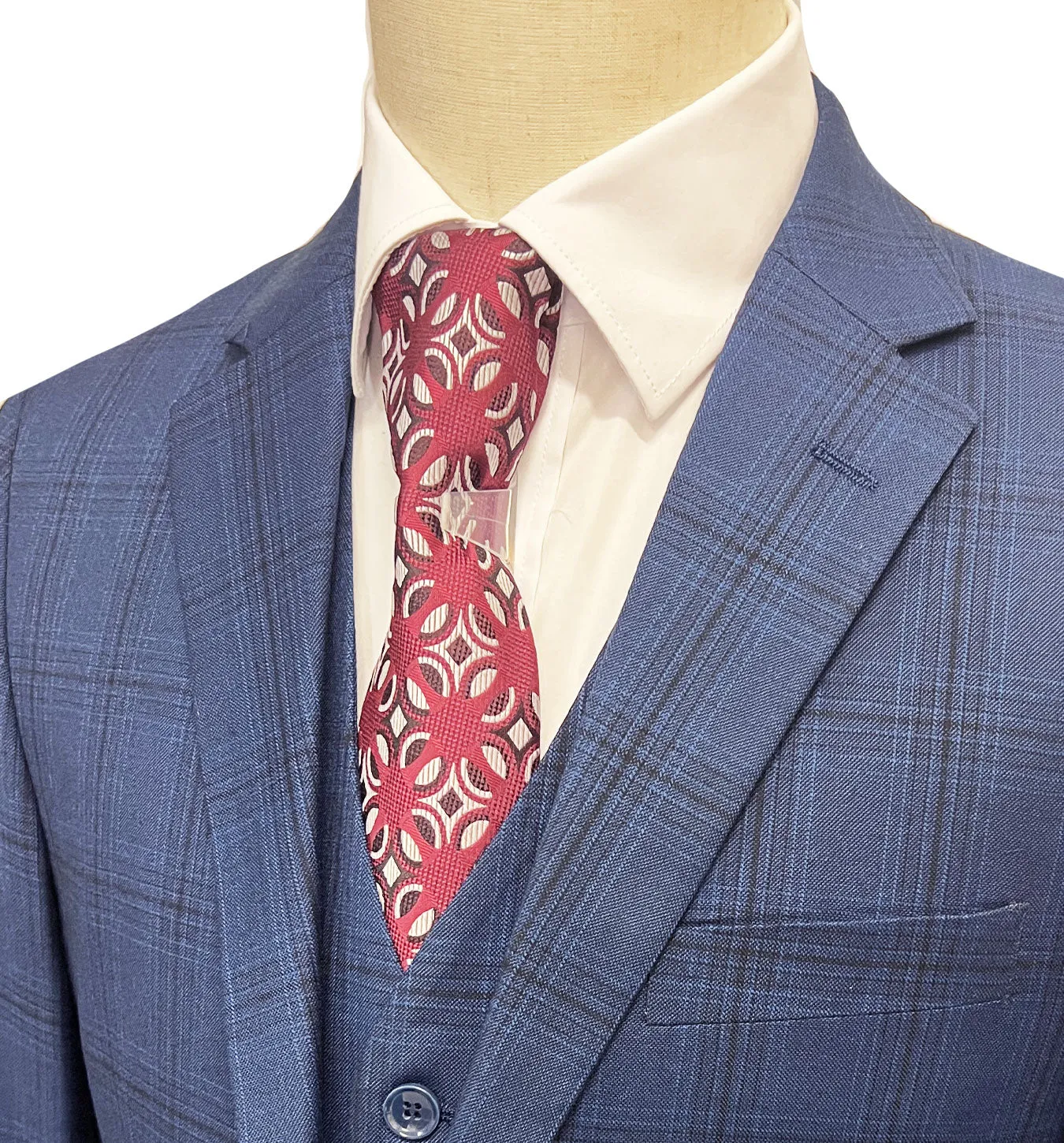 Mazari Vested Windowpane Modern Fit Suit - Paris Blue 2038