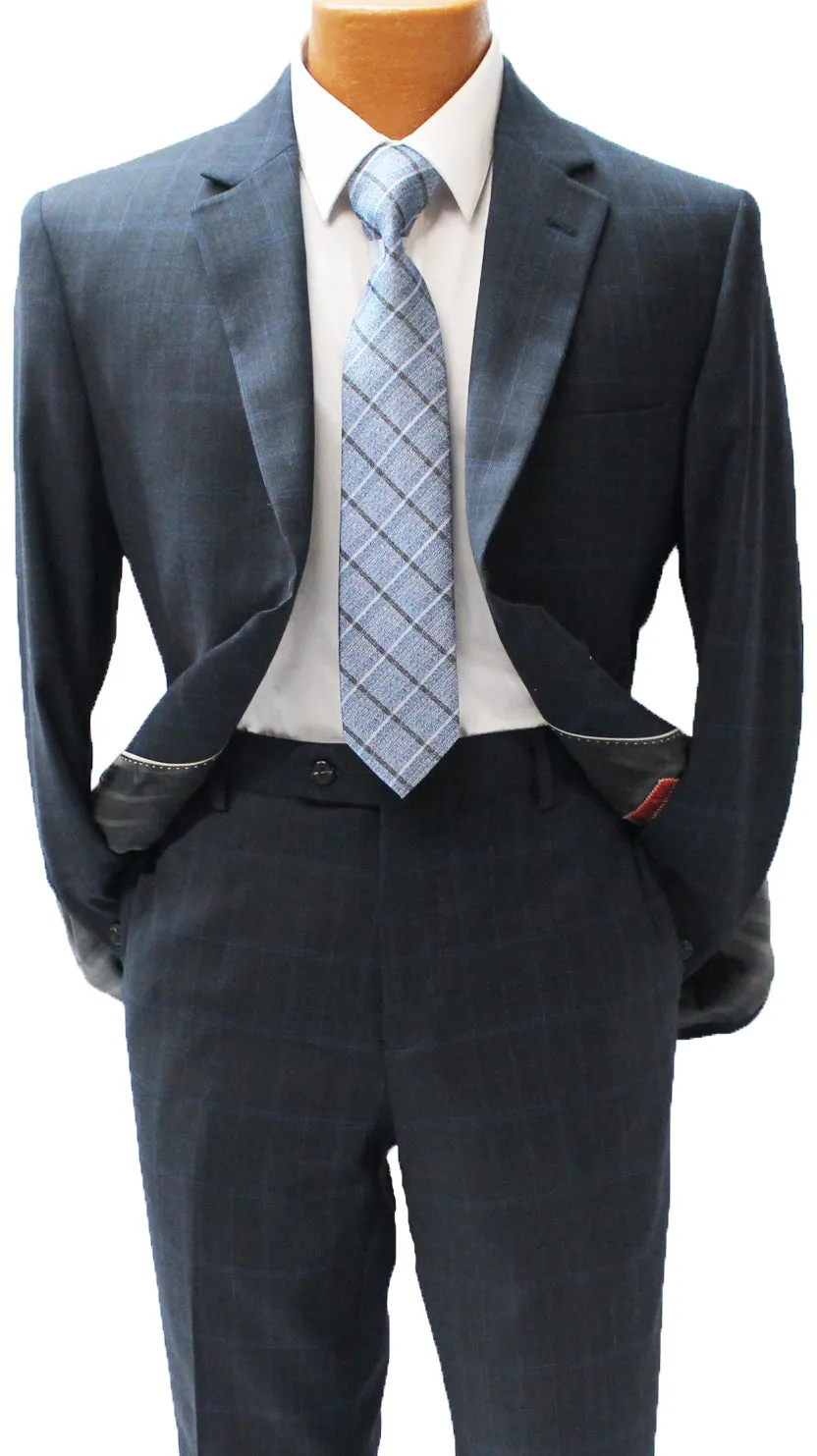 MDZ Windowpane Modern Fit Suit - Navy