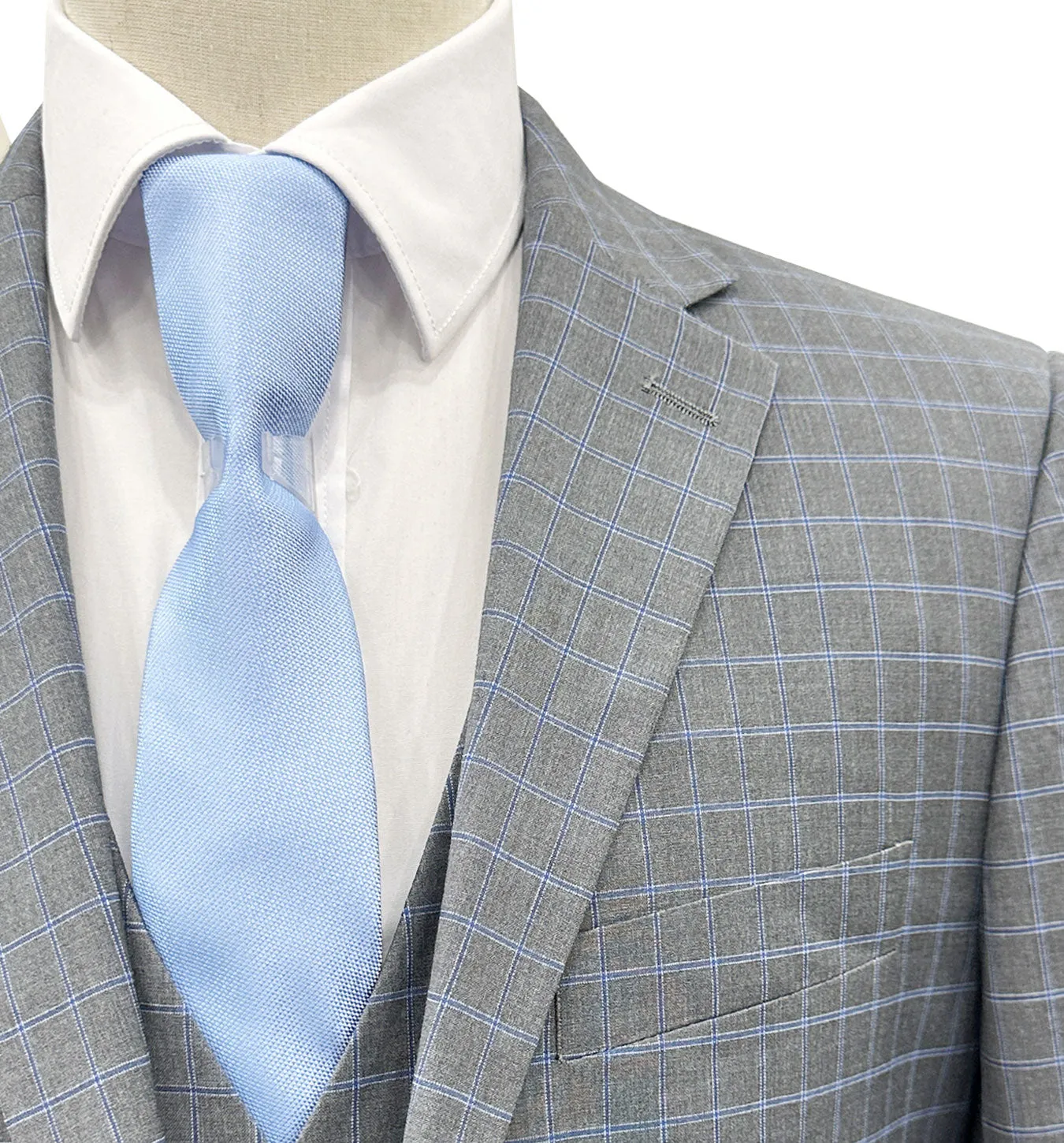 MDZ Windowpane Vested Modern Fit Suit - Gray/Blue