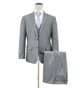 MDZ Windowpane Vested Modern Fit Suit - Gray/Blue