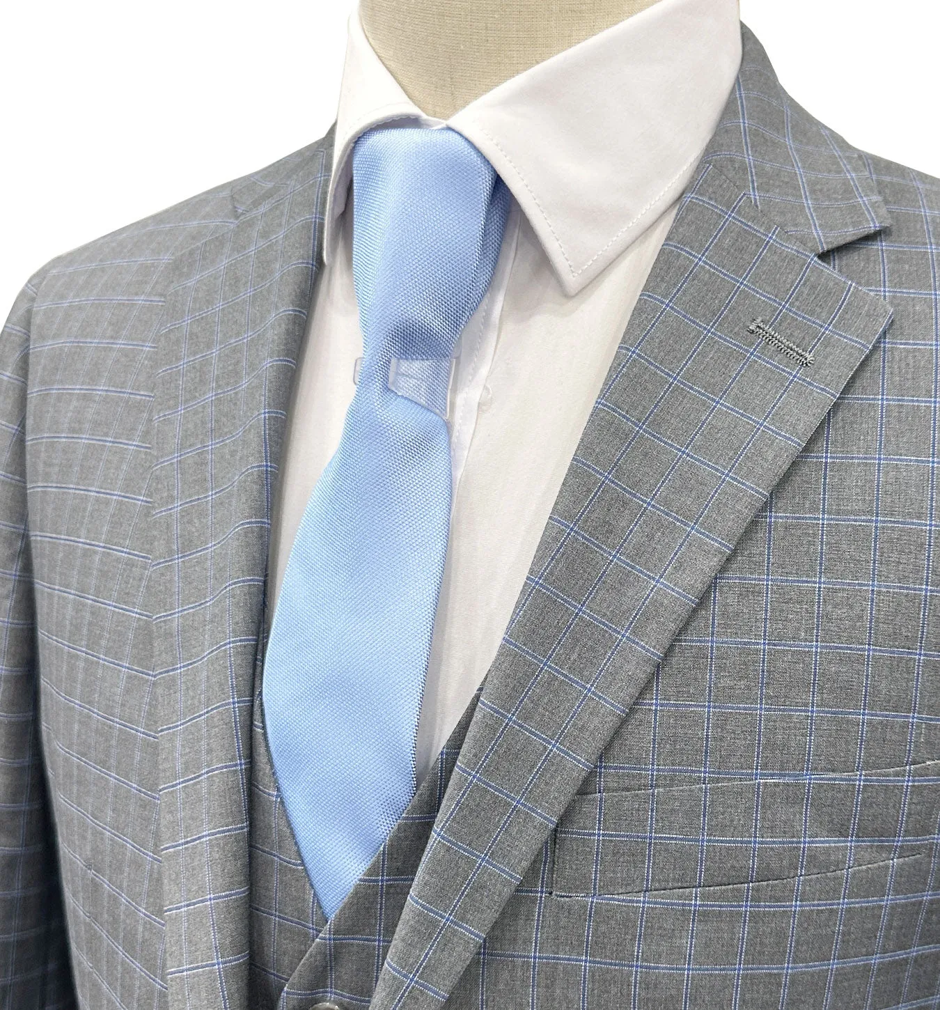 MDZ Windowpane Vested Modern Fit Suit - Gray/Blue