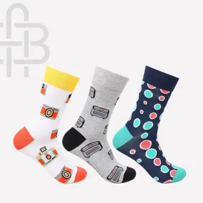 Men Crew Length Quirky Bold Socks - Pack of 3