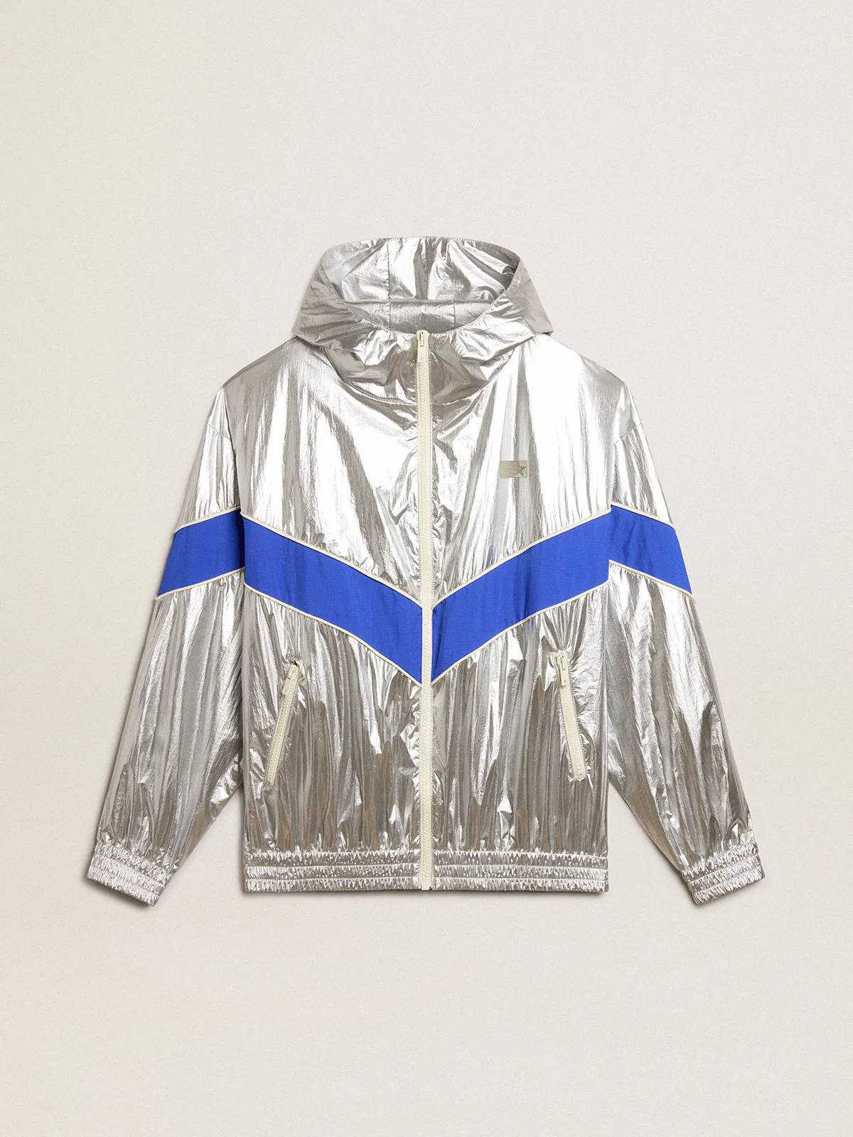 Men's windcheater in silver technical fabric