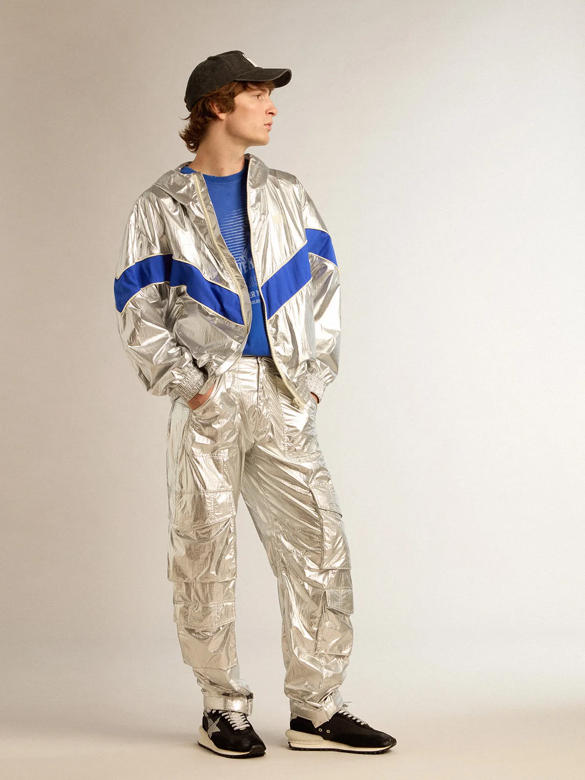 Men's windcheater in silver technical fabric