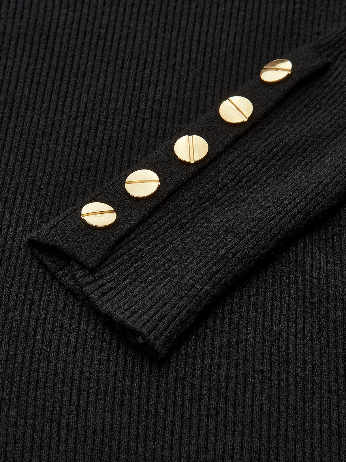 Metal Button Ribbed Knit Top