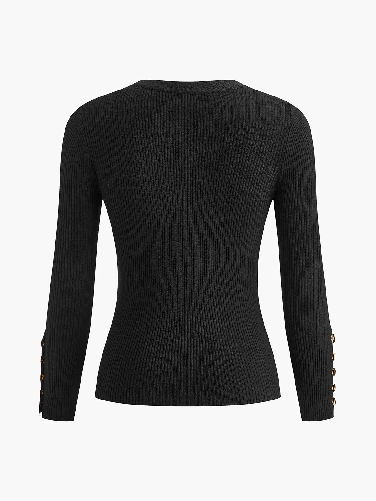 Metal Button Ribbed Knit Top