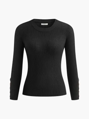 Metal Button Ribbed Knit Top