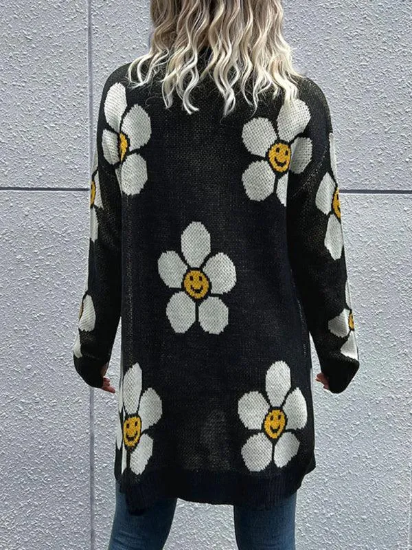 Mid Length Floral Cardigan Sweater