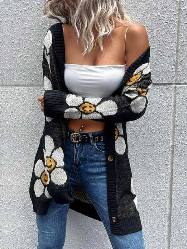 Mid Length Floral Cardigan Sweater