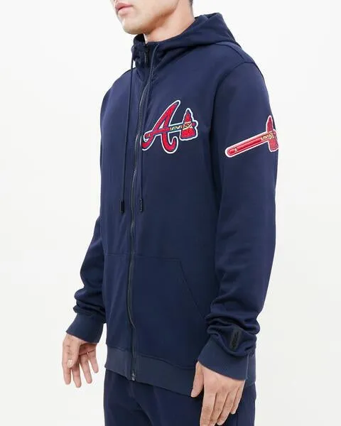 MLB ATLANTA BRAVES CLASSIC CHENILLE MEN'S FZ PO HOODIE (MIDNIGHT NAVY)