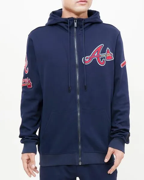 MLB ATLANTA BRAVES CLASSIC CHENILLE MEN'S FZ PO HOODIE (MIDNIGHT NAVY)