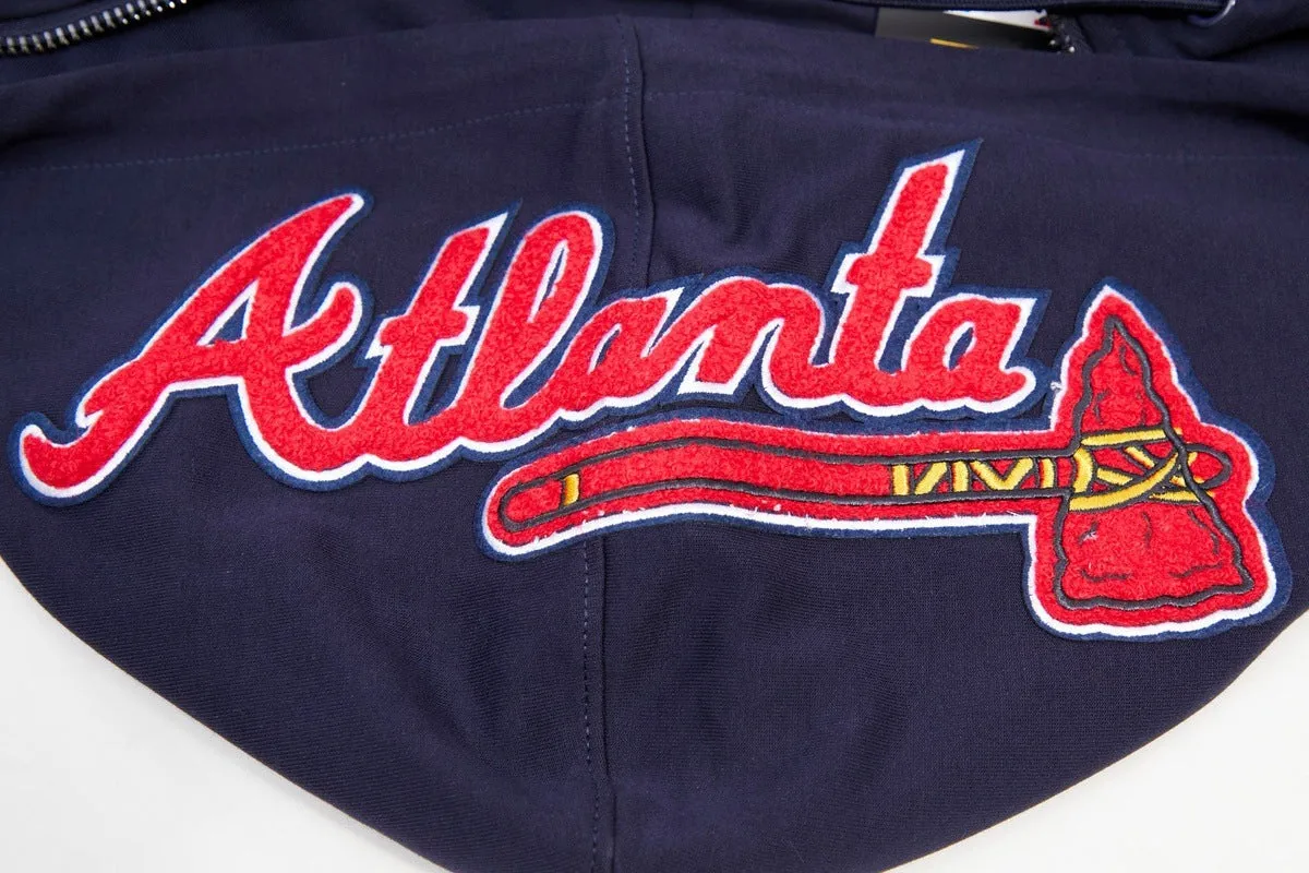 MLB ATLANTA BRAVES CLASSIC CHENILLE MEN'S FZ PO HOODIE (MIDNIGHT NAVY)