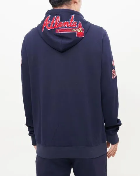 MLB ATLANTA BRAVES CLASSIC CHENILLE MEN'S FZ PO HOODIE (MIDNIGHT NAVY)