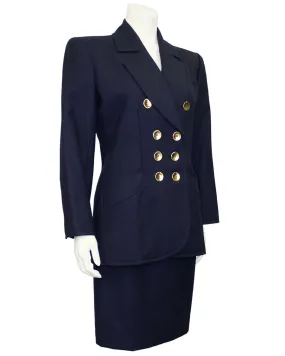 Navy Wool Skirt Suit with Gold Buttons