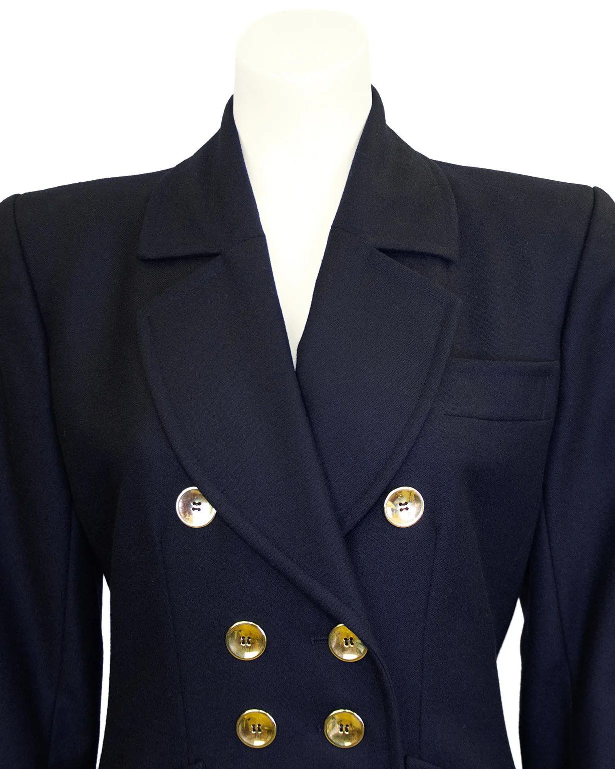 Navy Wool Skirt Suit with Gold Buttons