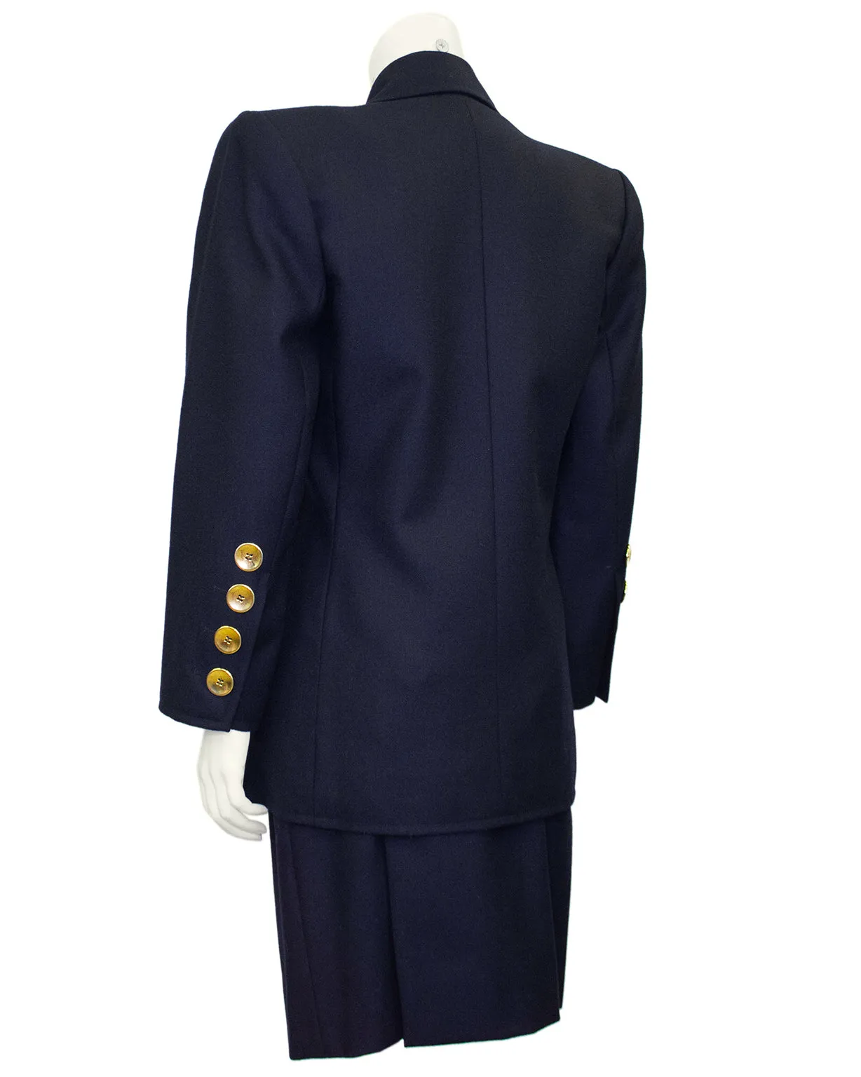 Navy Wool Skirt Suit with Gold Buttons