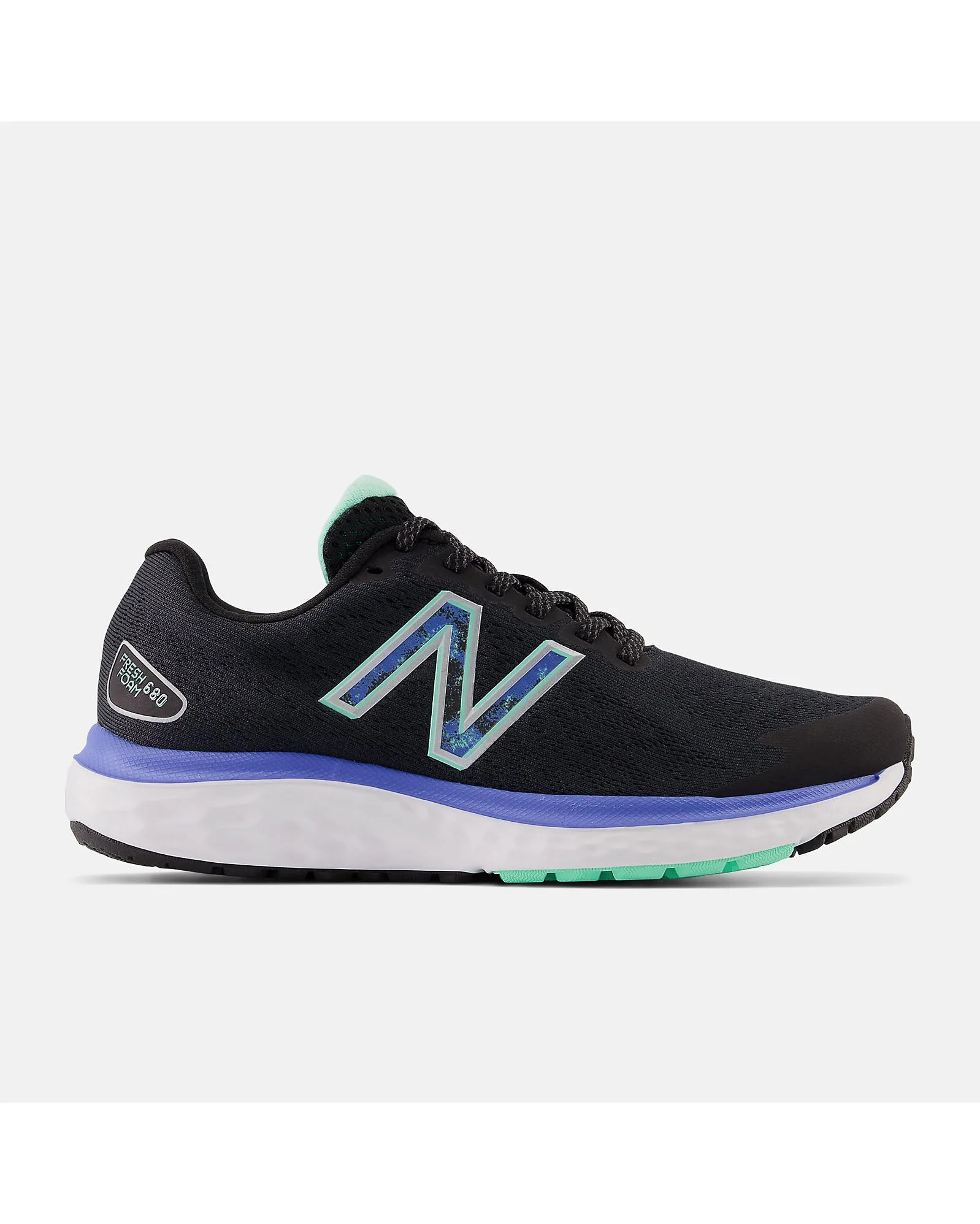 New Balance Fresh Foam 680v7 Sneaker - Black with Bright Lapis and Bright Mint