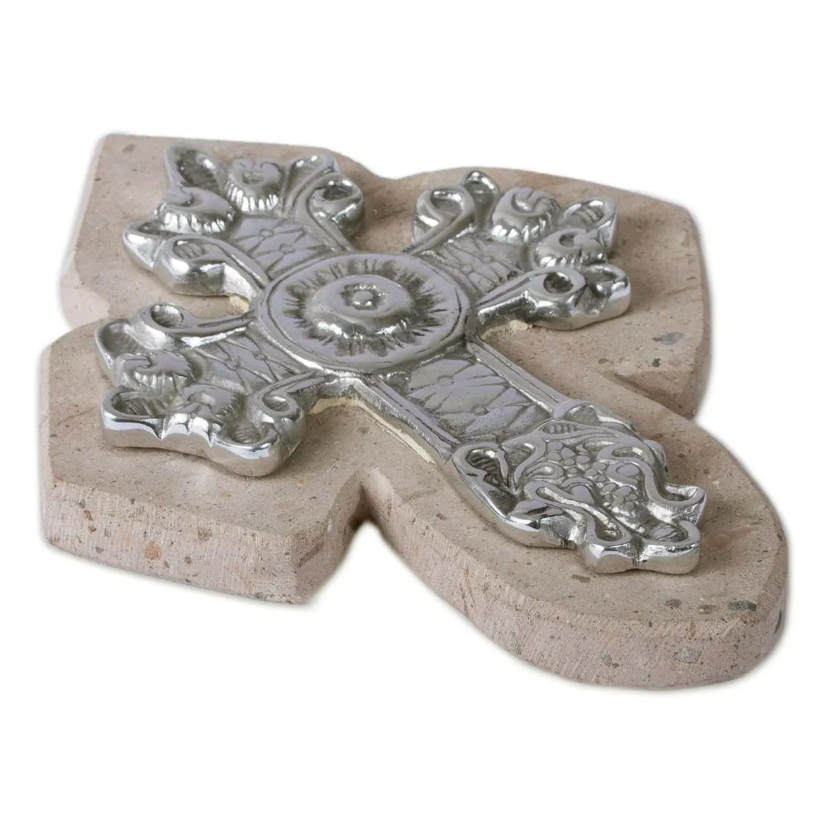 Novica Baroque Faith Pewter And Reclaimed Stone Wall Cross