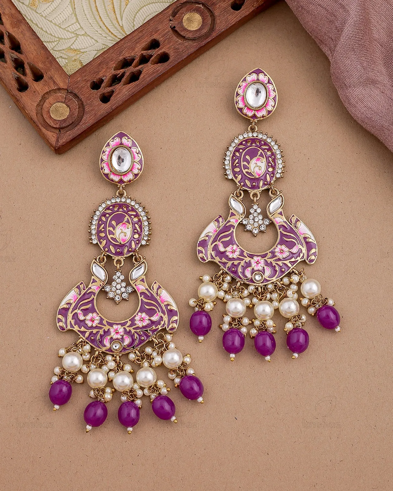 Nusrat Kundan Dangler Earrings - RANG