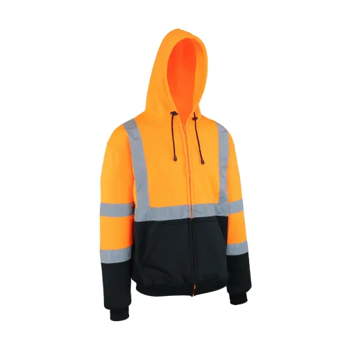 On Sale! Class 3 Hi-Viz Hoodie, Black Bottom Zip-Up Hooded Sweatshirt