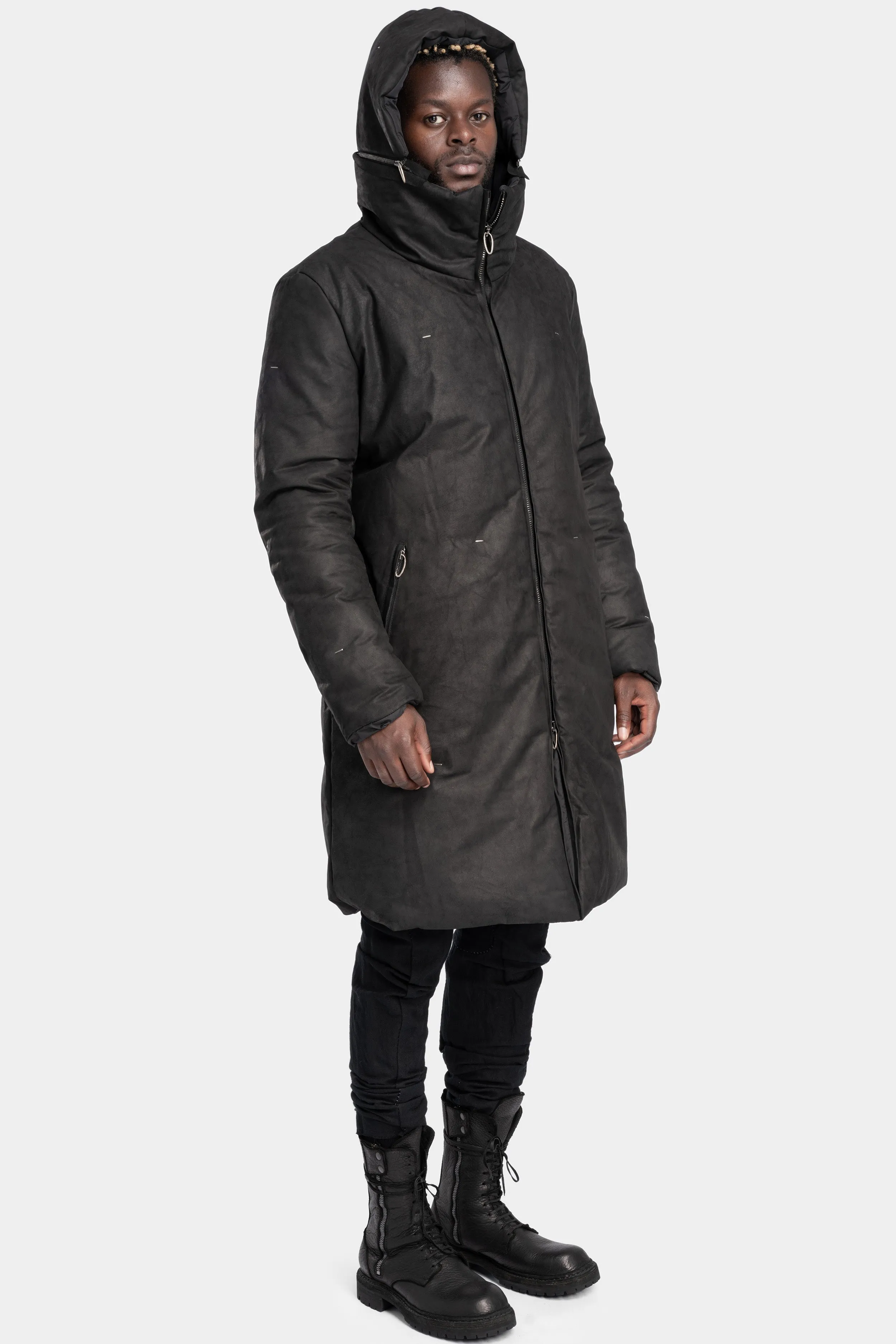 Padded leather parkas