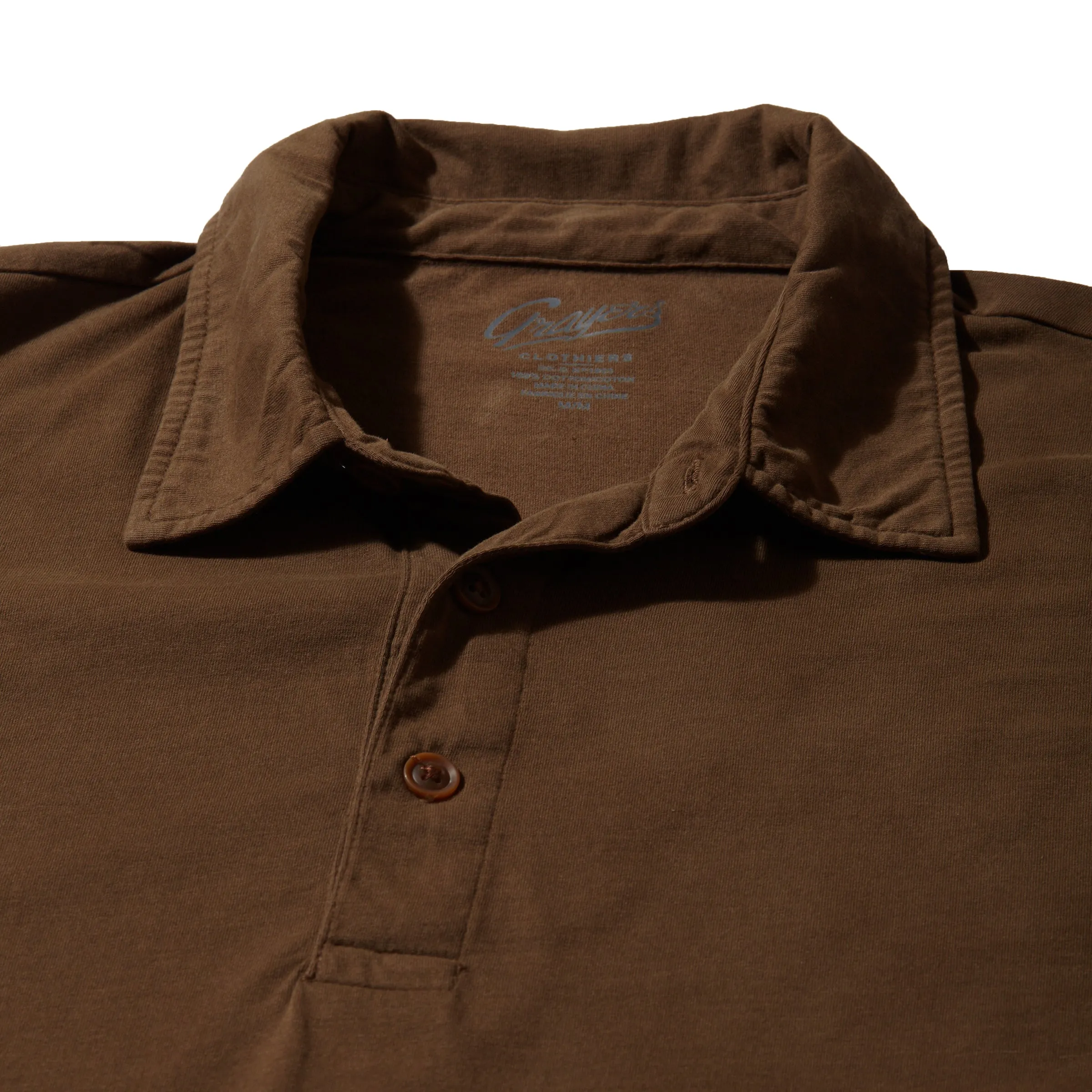 Pima Cotton Long Sleeve Polo - Dark Earth