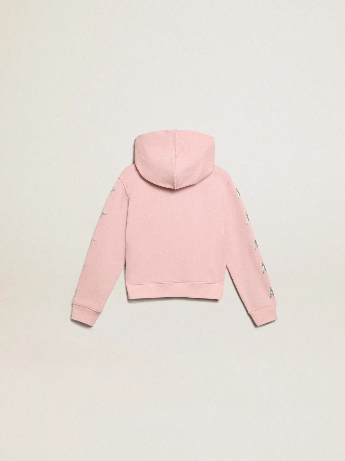 Pink sweatshirt with hood and silver glitter stars