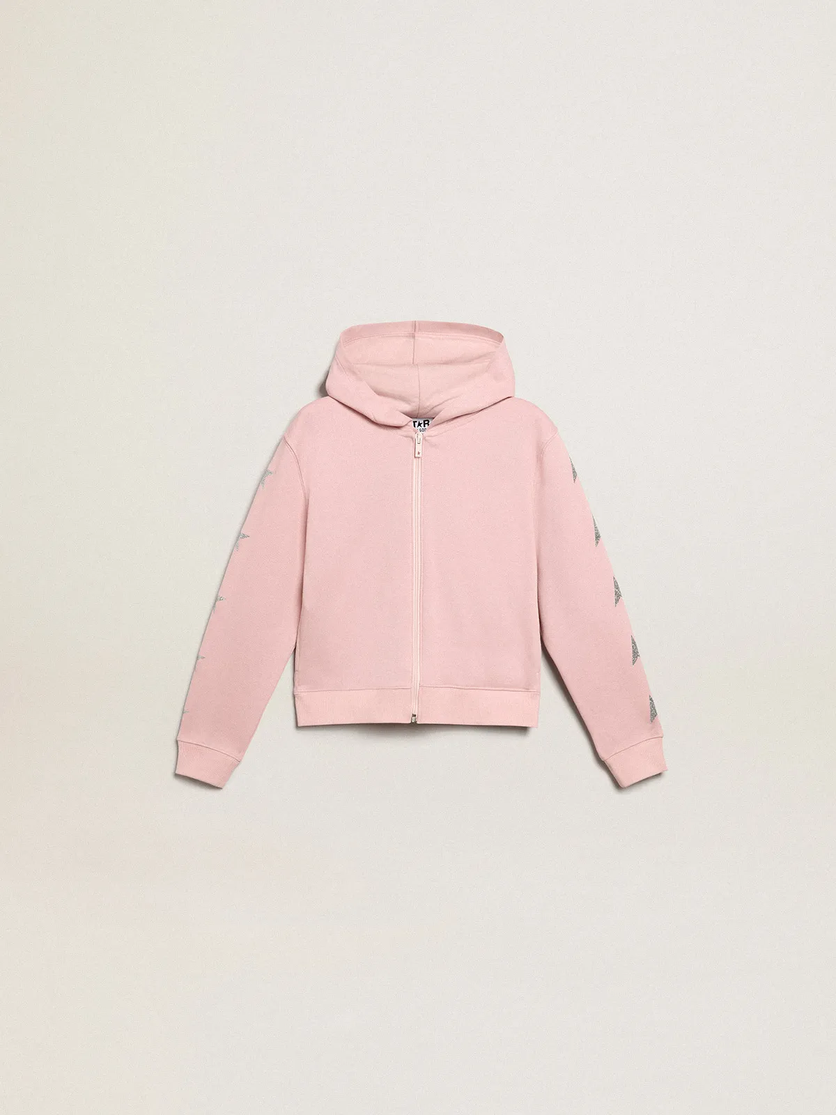 Pink sweatshirt with hood and silver glitter stars