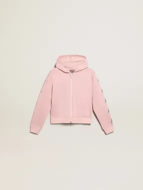 Pink sweatshirt with hood and silver glitter stars