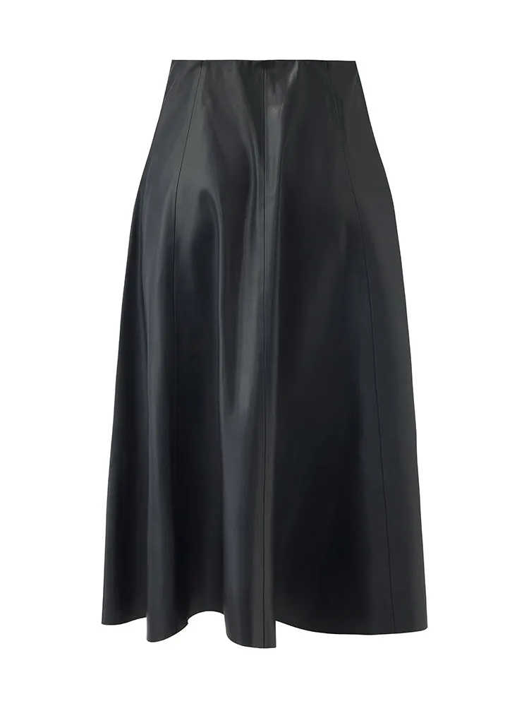 PU Leather Women Mid-Length Skirt