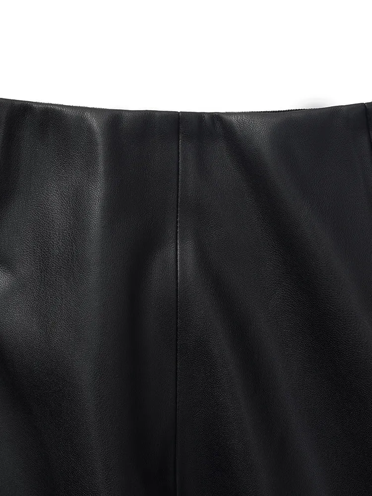 PU Leather Women Mid-Length Skirt