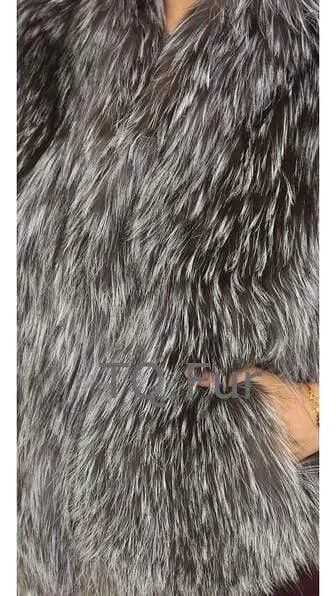 Real Knit Silver Fox Fur Vest With Collar