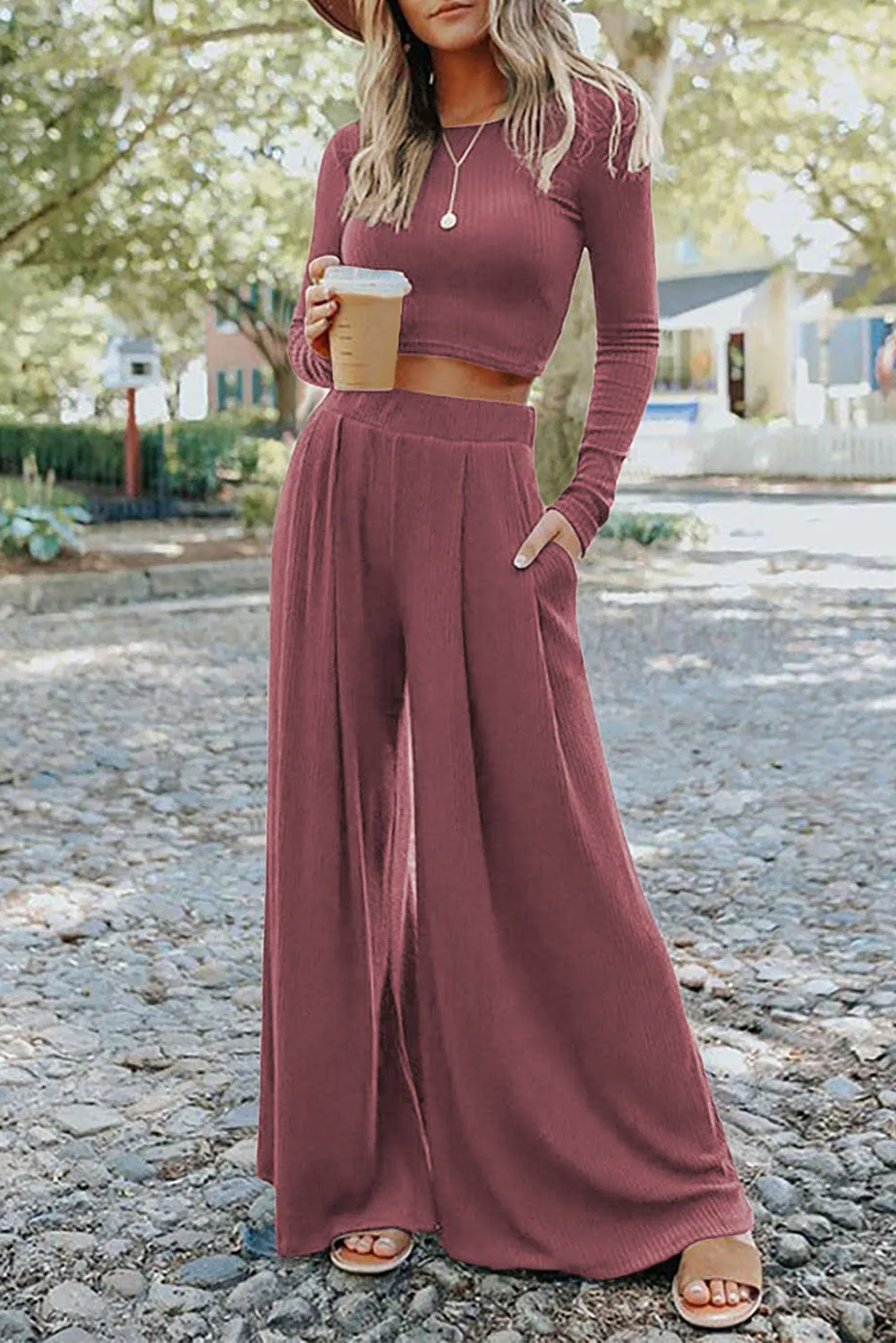 ribbed wide leg 2 piece set