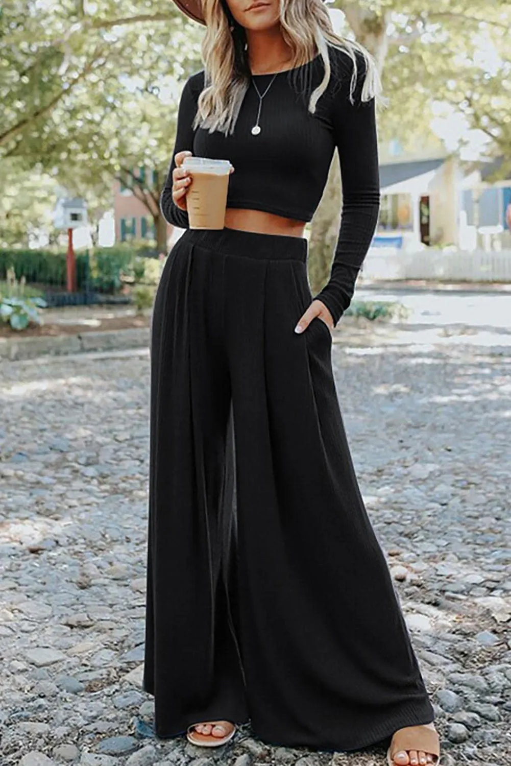 ribbed wide leg 2 piece set