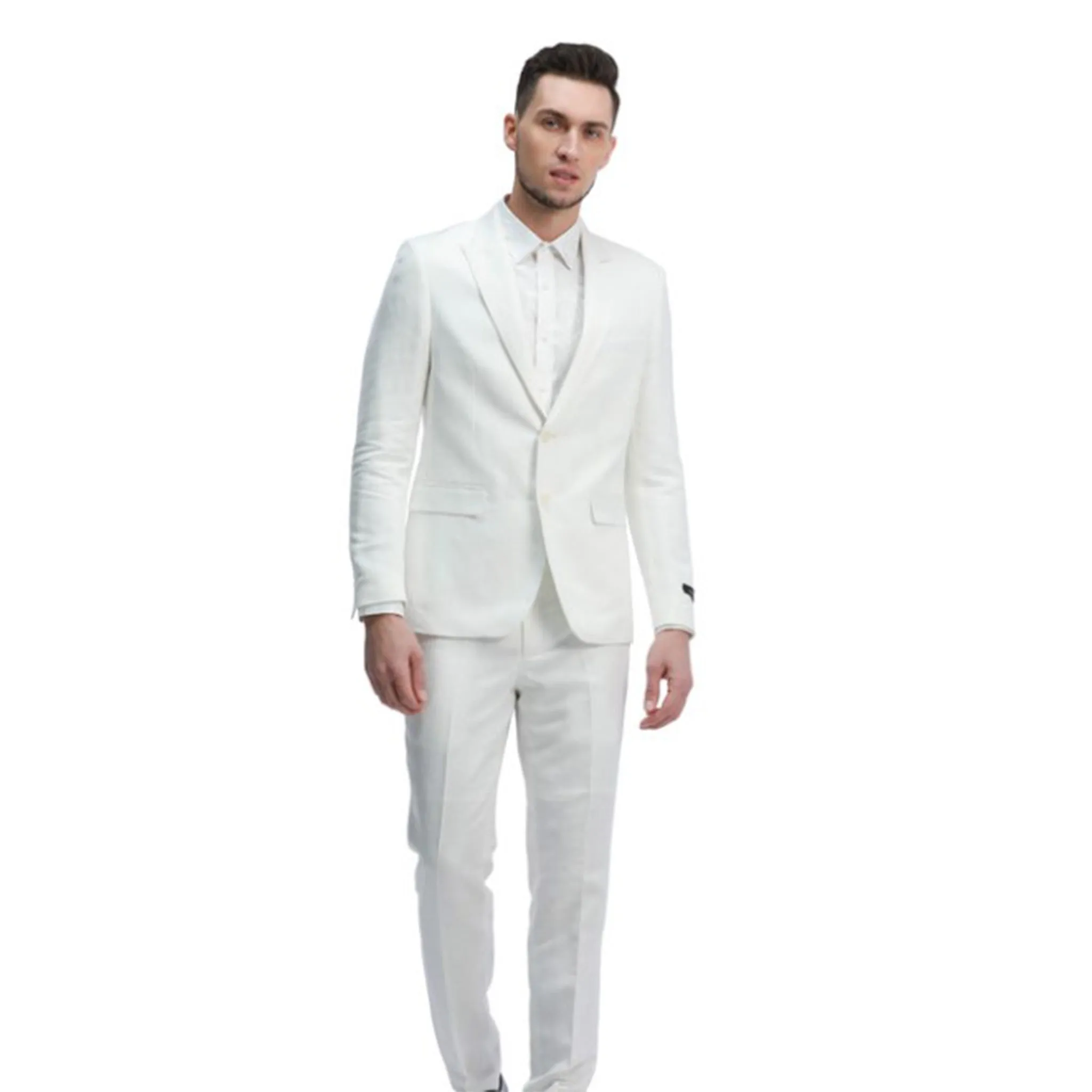 Skinny Fit White Linen Suit