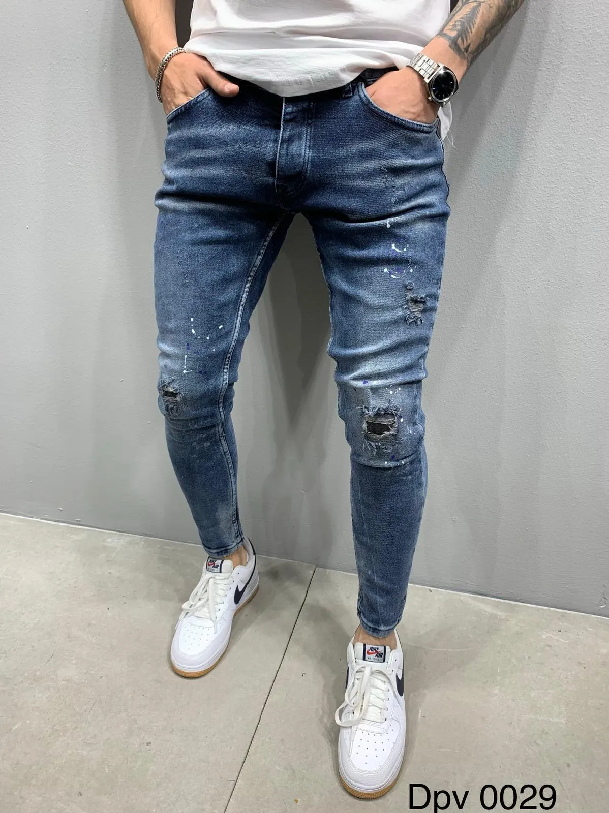 Sneakerjeans Blue Skinny Ripped Jeans AY899