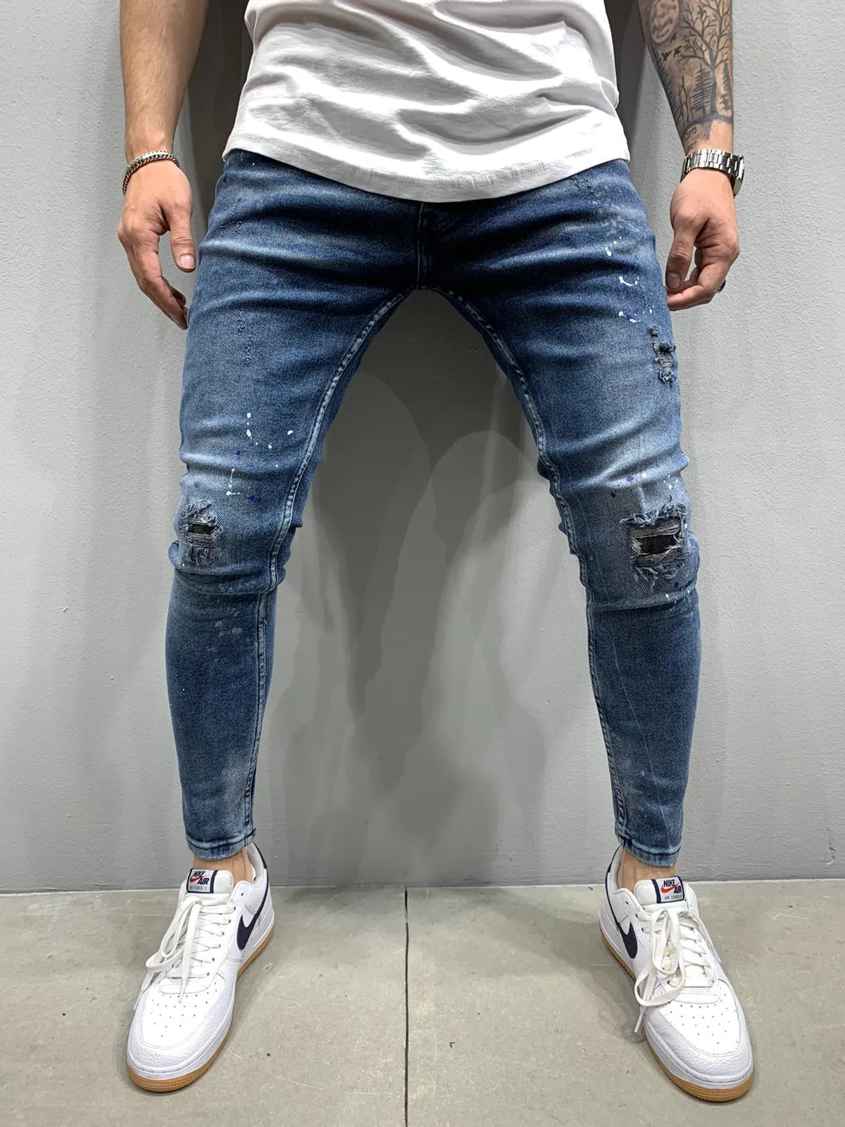 Sneakerjeans Blue Skinny Ripped Jeans AY899