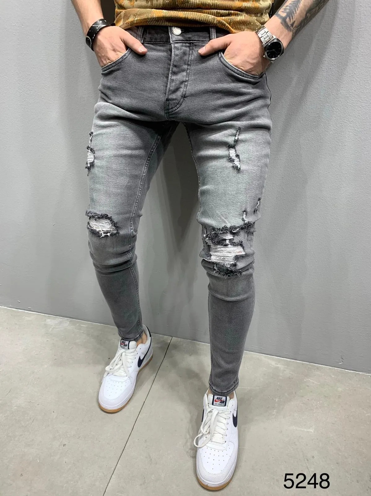 Sneakerjeans Gray Skinny Ripped Jeans AY822