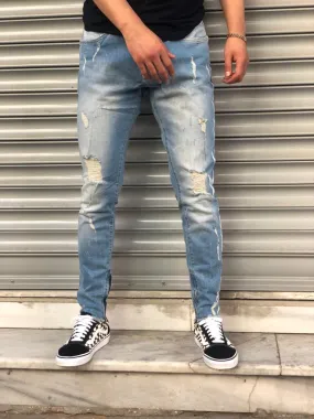 Sneakerjeans Light  Blue Skinny Ripped Jeans V08