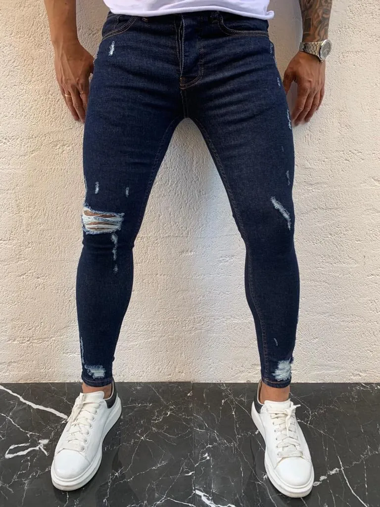 Sneakerjeans Navy Ripped Skinny Jeans DP58