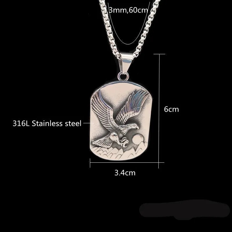 Stainless Steel Flying Eagle Dog Tag Pendant Necklace