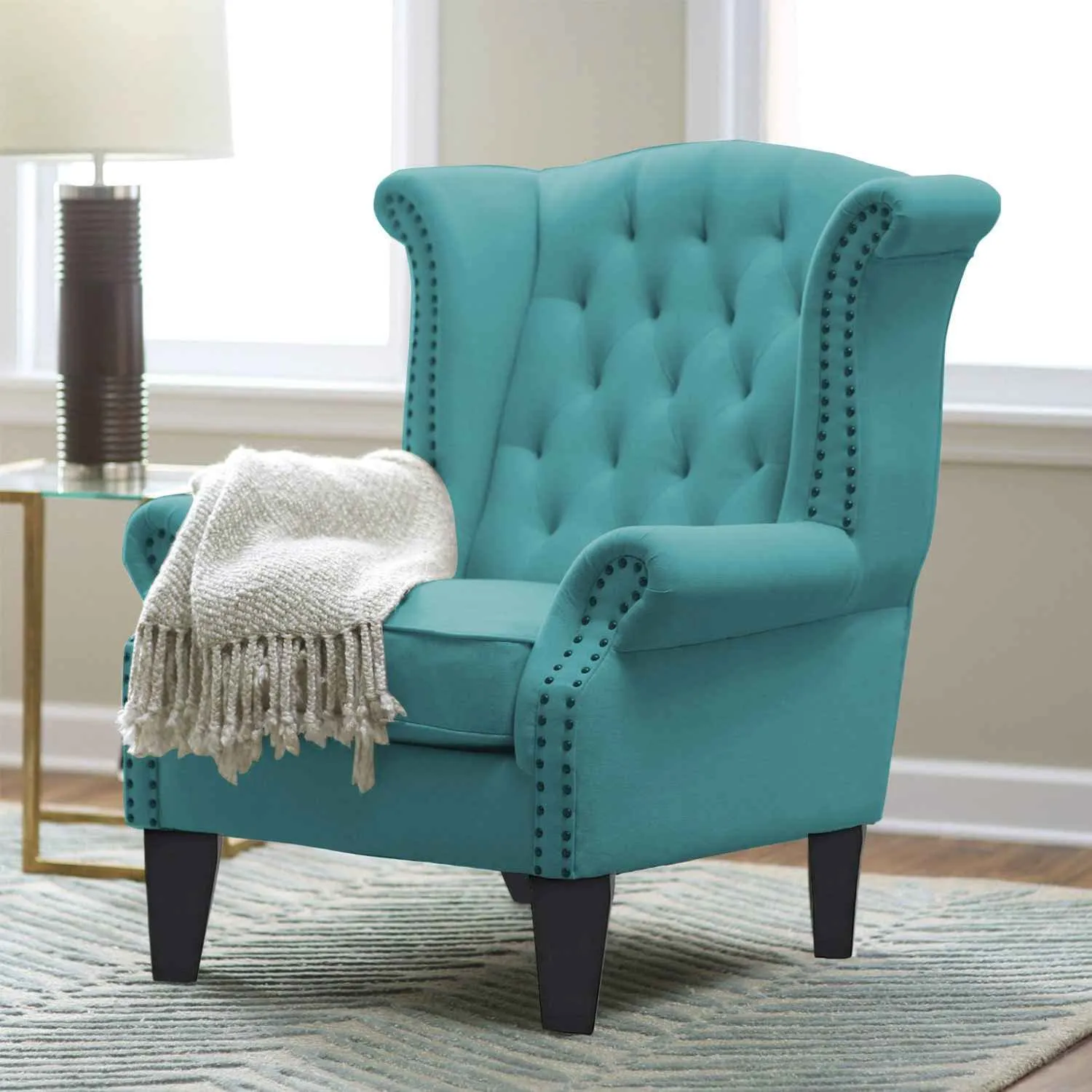 Wayside Chesterfield Wing Chair in Blue Color